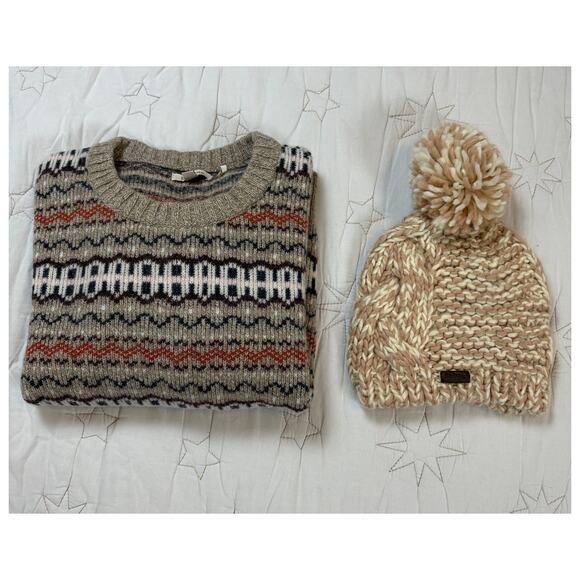 NWOT Barbour Bundle Reedley Wool Blend Sweater Size 8 & Cable Pom Beanie - Picture 1 of 8